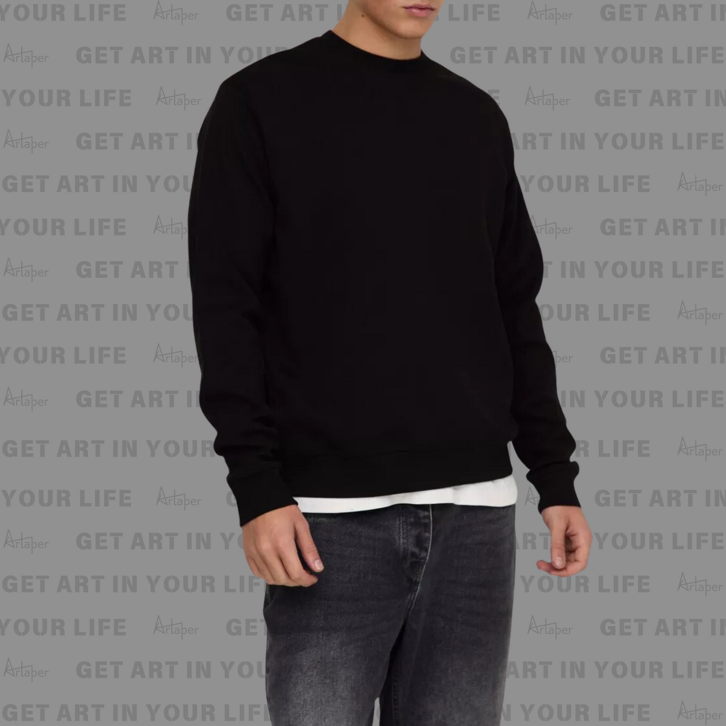 PLAIN CREW NECK SWEATSHIRT - Black