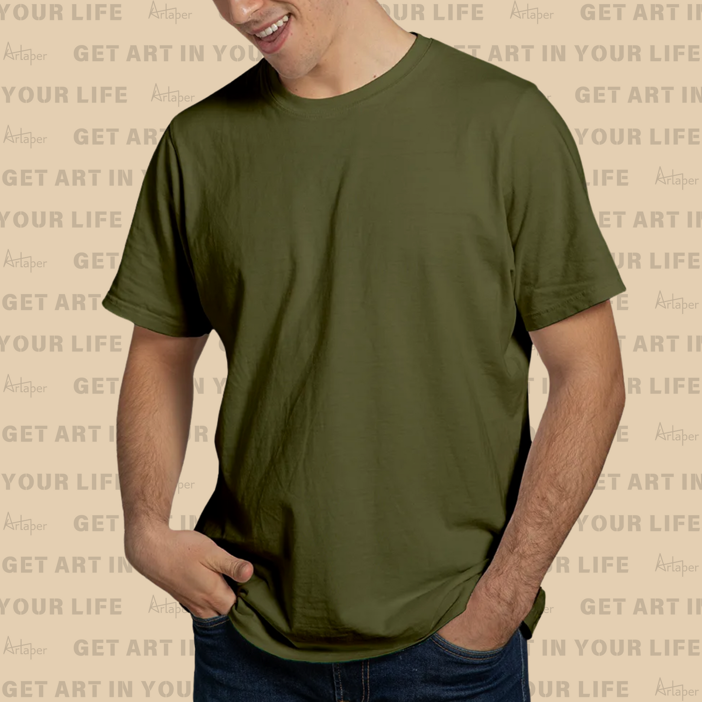 REGULAR FIT PLAIN T-SHIRT - Olive Green