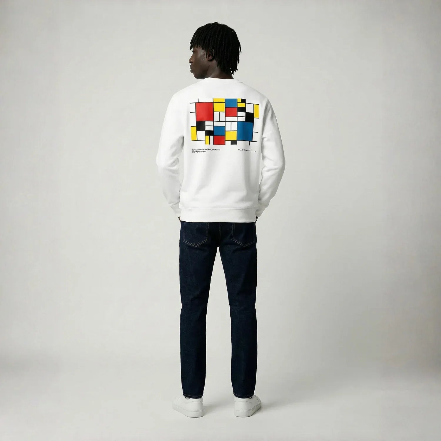 Composition with Red, Blue, and Yellow on Round Neck Sweatshirts