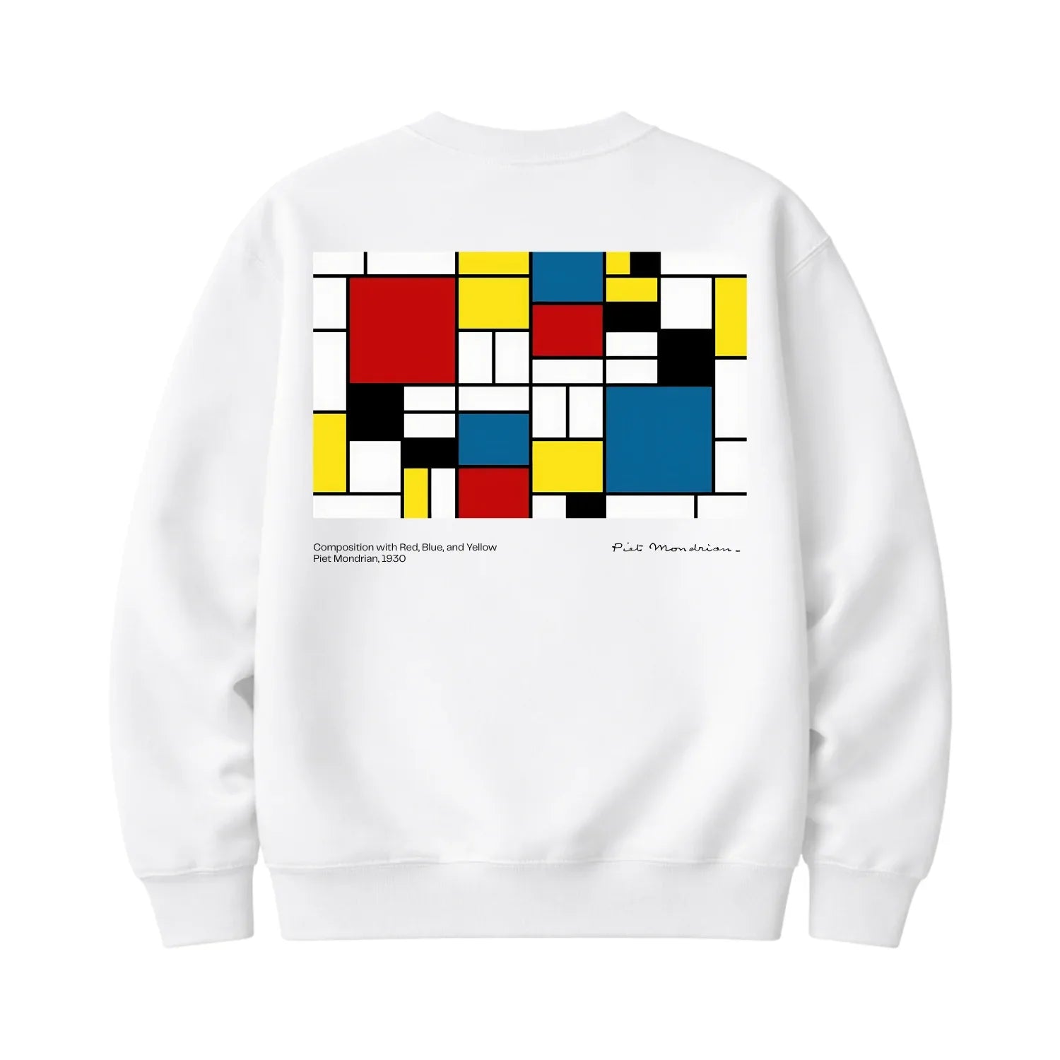 Composition with Red, Blue, and Yellow on Round Neck Sweatshirts