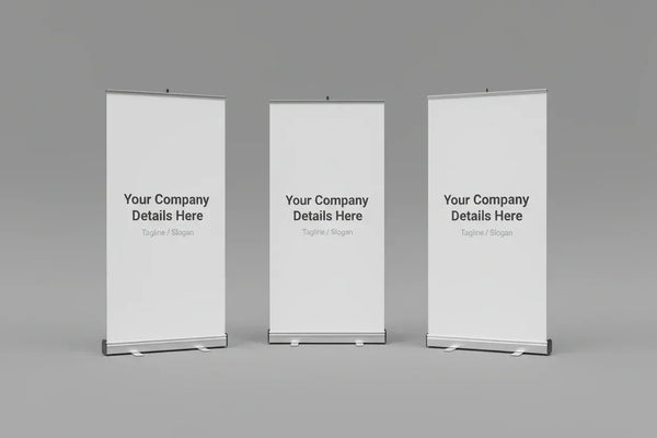 roll-ups-with-text-your-company-details-here-on-a-flat-gray-background - Artaper
