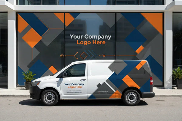 vinyl-decals-stickers-on-a-shop-glass-window-and-a-van-standing-in-front-add-text-your-company-logo-here - Artaper